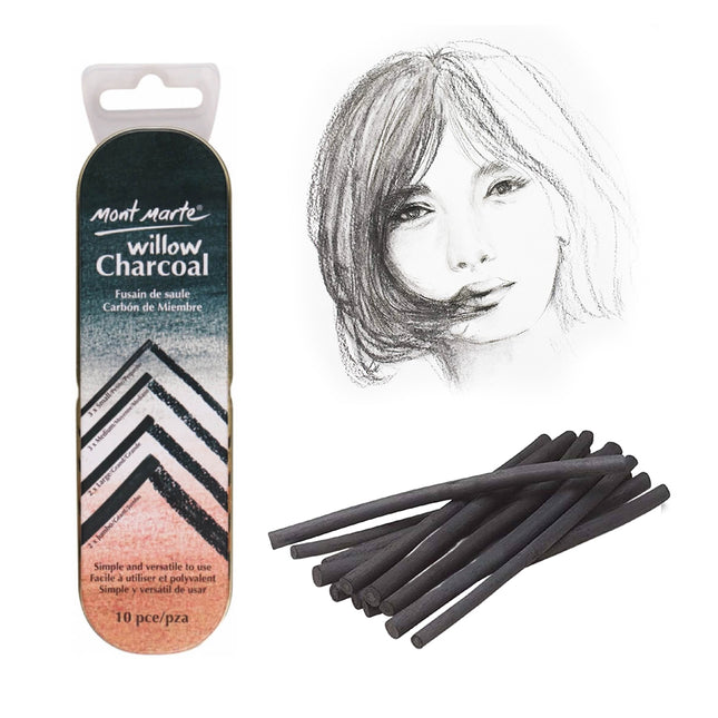 Charcoal Pencils Set - 10 pieces in different sizes - Black Charcoal Pencils for Drawing - Ideal Drawing Pencils in Aluminum Case - Sketching Pencils perfect for impressive Drawings