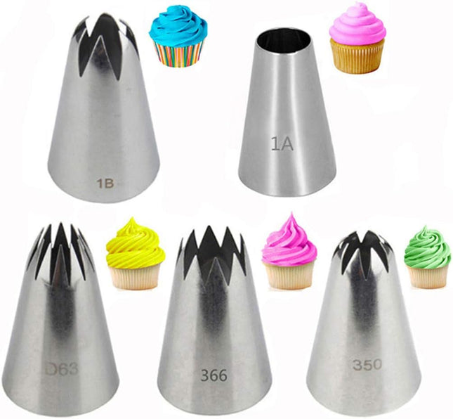 Cake Decorating Kit – 5-delige RVS Spuitmondjes Set voor Gebak en Taart