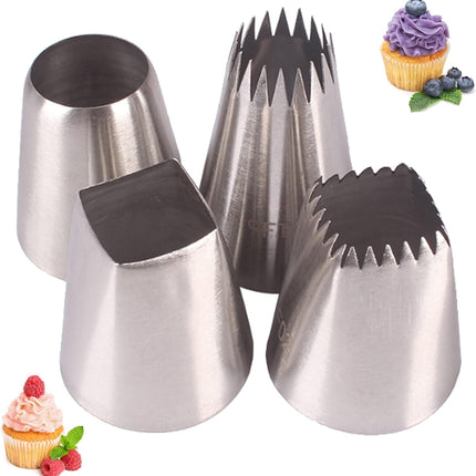 Set van 4 Grote RVS Spuitmondjes voor Taart, Cupcake en Dessert Decoratie