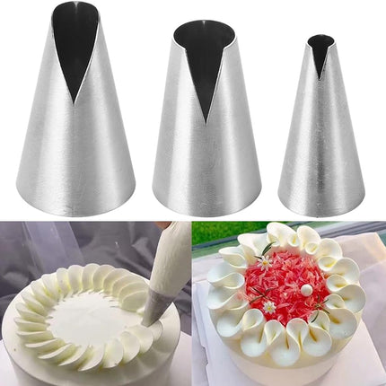 Set van 3 RVS Spuitmondjes V-Vorm (S/M/L) voor Taart en Cupcake Decoratie
