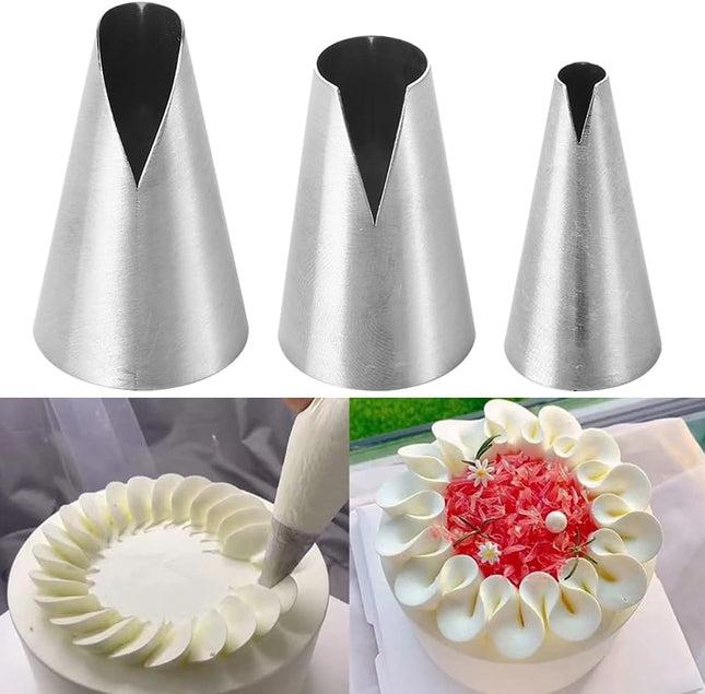 Set van 3 RVS Spuitmondjes V-Vorm (S/M/L) voor Taart en Cupcake Decoratie
