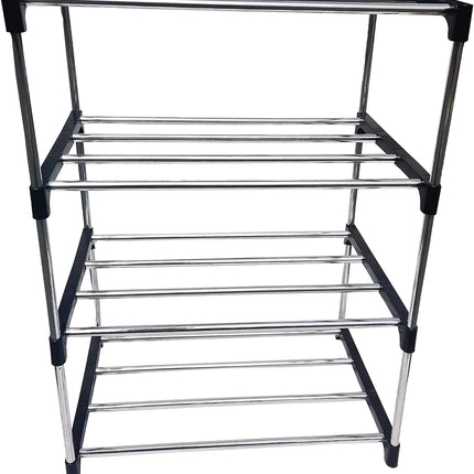 Schoenenrek 4-Laags Zwart/Zilver – Modulair - Gereedschapsvrij – 43cm – Stevig