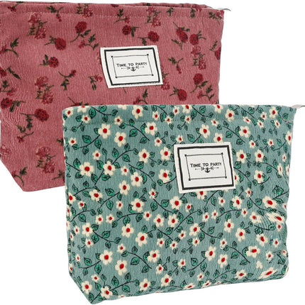 Make-uptas - 2 Stuks – Corduroy Ribfluweel - Compact, Luxe en Ruim