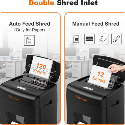 Bonsaii Papierversnipperaar - Autofeed - 120 vellen, P-4 microcut, 23L, stil 62 dB