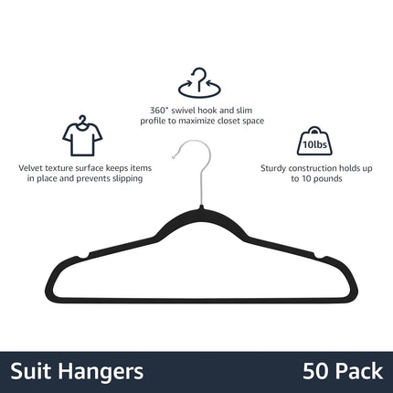 Kledinghangers - 50 stuks - Fluweel Zwart - Antislip en ruimtebesparend design