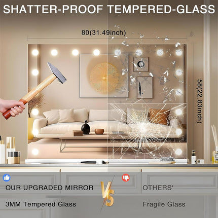 Hollywood Spiegel 80x60 cm met Bluetooth, 18 LED’s en 3 lichtkleuren