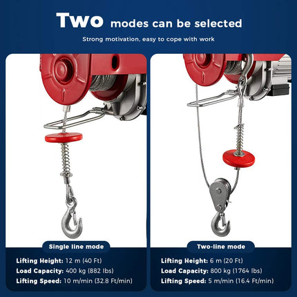 Elektrische Kabellier 400–800 kg met 12 m kabel en afstandsbediening