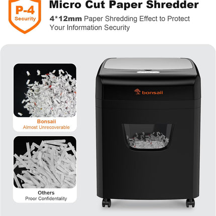 Bonsaii Papierversnipperaar - Autofeed - 120 vellen, P-4 microcut, 23L, stil 62 dB