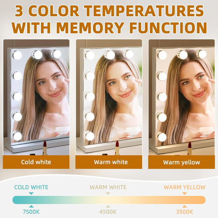 Hollywood Make-Up Spiegel met LED-Verlichting – 14 Dimmers, 3 Lichtstanden, 50×40 cm – Wit