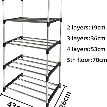 Schoenenrek 4-Laags Zwart/Zilver – Modulair - Gereedschapsvrij – 43cm – Stevig