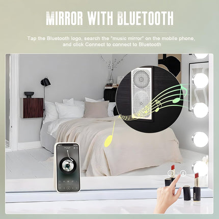 Hollywood Spiegel 80x60 cm met Bluetooth, 18 LED’s en 3 lichtkleuren