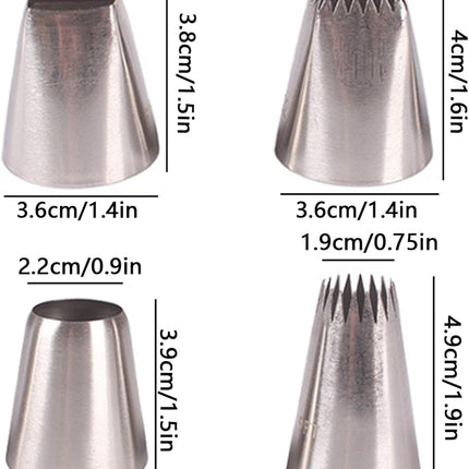 Set van 4 Grote RVS Spuitmondjes voor Taart, Cupcake en Dessert Decoratie