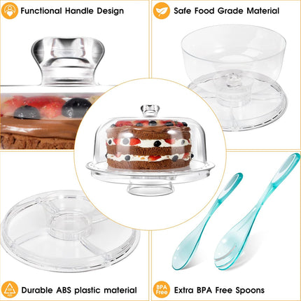 6-in-1 Cake Stand met Deksel – Taart en Saladeschaal in Eén