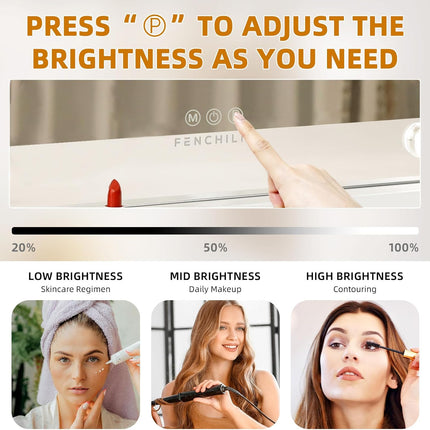 Hollywood Make-Up Spiegel met LED-Verlichting – 14 Dimmers, 3 Lichtstanden, 50×40 cm – Wit