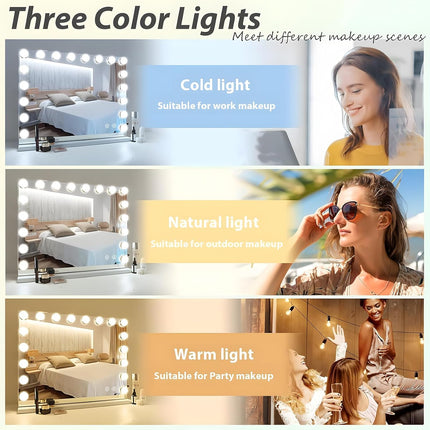 Hollywood Spiegel 80x60 cm met Bluetooth, 18 LED’s en 3 lichtkleuren