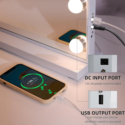 Make-upspiegel - Hollywood - 15 Dimbare leds - 3 kleuren en USB poort - 57x45 CM