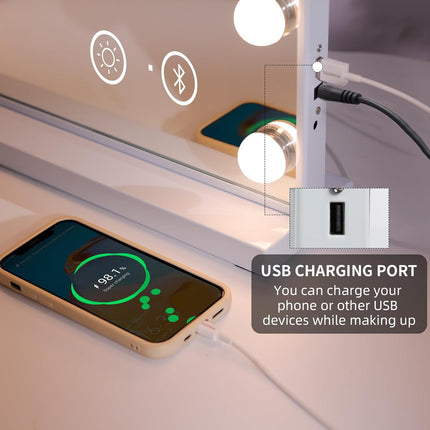 Hollywood-Schminkspiegel mit 15 LEDs, Bluetooth-Lautsprecher und USB-Anschluss – 58 x 46 cm