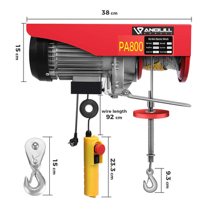 Elektrische Kabellier 400–800 kg met 12 m kabel en afstandsbediening