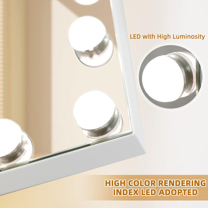 Hollywood Make-Up Spiegel met LED-Verlichting – 14 Dimmers, 3 Lichtstanden, 50×40 cm – Wit