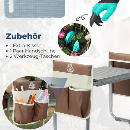 Opvouwbare Tuinkniebank Inclusief Kussen, Tassen en Handschoenen – 159 kg