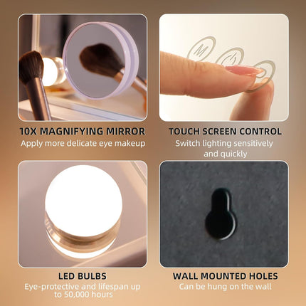 Make-upspiegel - Hollywood - 15 Dimbare leds - 3 kleuren en USB poort - 57x45 CM