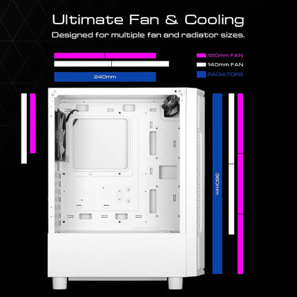 Gaming Case - ATHENA M6 LITE WH ATX  met 4x ARGB Fans – Wit
