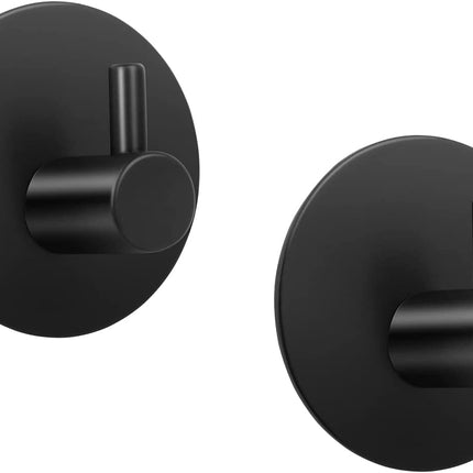 Pack of 2 Self Adhesive Towel Hooks - Black Bathrobe Hooks Wall Hooks Stainless Steel Bathroom &amp; Kitchen Towel Holder Clothes Hooks No Drilling 