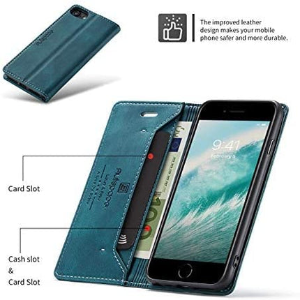 Mobiele telefoonhoesje geschikt voor iPhone 8/7/6/6s/SE2020 - RFID-bescherming - kaartsleuf - geldsleuf - standaard - magnetische flip-case - pu leer - blauw