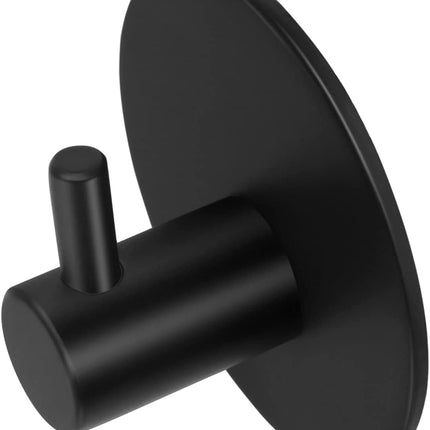 Pack of 2 Self Adhesive Towel Hooks - Black Bathrobe Hooks Wall Hooks Stainless Steel Bathroom &amp; Kitchen Towel Holder Clothes Hooks No Drilling 