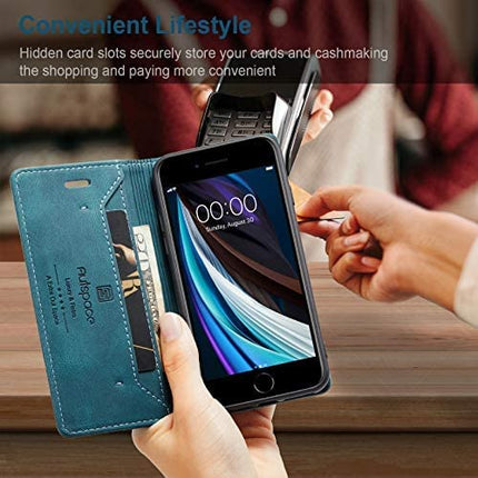 Mobiele telefoonhoesje geschikt voor iPhone 8/7/6/6s/SE2020 - RFID-bescherming - kaartsleuf - geldsleuf - standaard - magnetische flip-case - pu leer - blauw