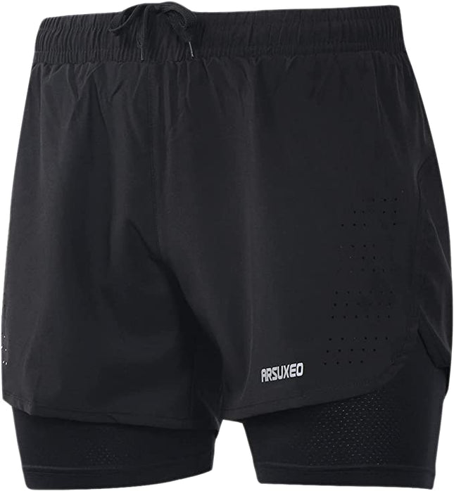 ARSUXEO Active Training Men's Running Shorts 2 in 1 B179- Size L