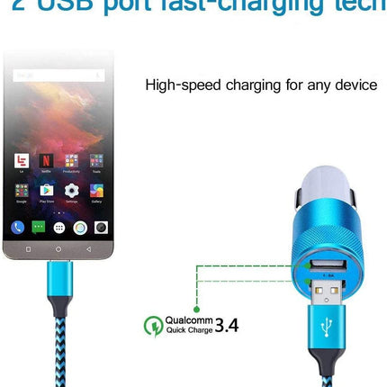 Schnelllade-Android-Autoladegerät, 3,4-A-Autoladegerät-Adapter mit 1,8 m langem Nylon-geflochtenem Micro-USB-Kabel, Schnellsynchronisierungs-Ladekabel 