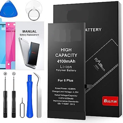 High Capacity Battery for iPhone 6 Plus, 3500 mAh + Extra 585 mAh Replacement Battery for iPhone 6 Plus Li-ion Internal Battery, Repair Kit with Instructions and Replacement Adhesive Strip Kit, Works with all Original APN, Note: Not Original Apple