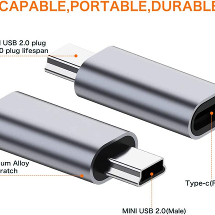 Type-C naar Mini USB 2.0 Adapter - Snel Opladen & Data Sync | 2-Pack