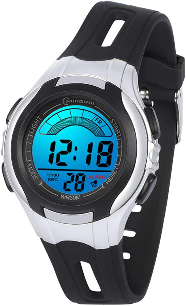 Kids Clock Girls Boys Digital 7 Colors LED Digital Clock for Kids Waterproof Sports Outdoor Multifunction Digital Clock with Stopwatch / Alarm Age 4-15, Black, Small 26g