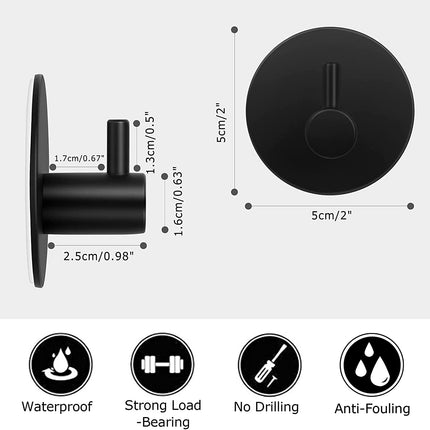 Pack of 2 Self Adhesive Towel Hooks - Black Bathrobe Hooks Wall Hooks Stainless Steel Bathroom &amp; Kitchen Towel Holder Clothes Hooks No Drilling 