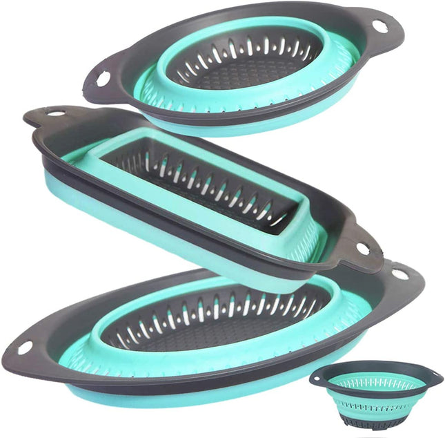 Set of 3 Collapsible Kitchen Colander/Strainer Perfect for draining Pasta Vegetable Fruit (Turquoise(3pc) 