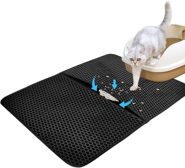 Cat Litter Mat - Double Layer Honeycomb Design - Waterproof - Urine Resistant Material - Easy to Clean - 45 x 65 cm - Black 