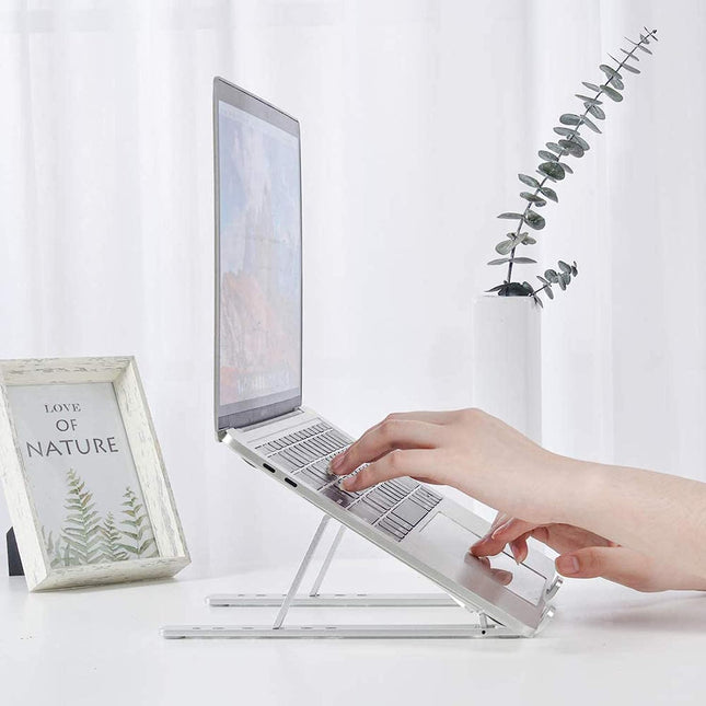 Laptop Stand - Foldable Aluminum Notebook Stand with Storage Bag - Compact and Handy - Height Adjustable Laptop Stand - Light in Weight - for MacBook Pro/Air, HP, Sony, Dell, all 10-15.6 inch laptops Tablet 
