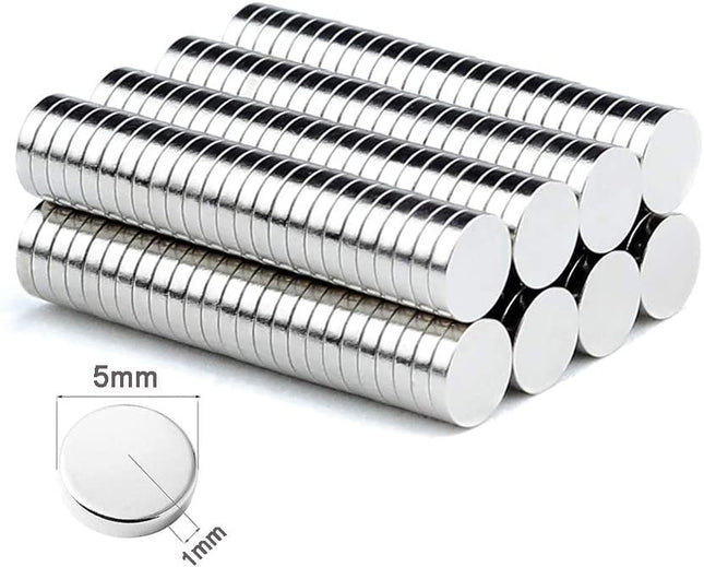 Neodymium Magnets - 5 x 1mm - Extra Strong DIY Small Multi-Use Round Whiteboard Magnets for Office, Crafts, Fridge, Pin Board, Pin Board, Refrigerator, Photo Magnet (Pack of 100)