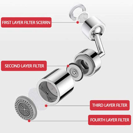 Universeller Wasserhahn mit Sprühfilter, um 720° drehbarer Wasserhahn-Sprühkopf mit robustem Kupfer- und ABS-Spritzschutz, mit Sauerstoff angereicherter Schaum, 4-lagiger Netzfilter
