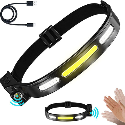 1200mAh Rechargeable LED Headlamp Outdoor Dual Light Source Sensor Headband Light Long Lasting Super Bright IPX4 Waterproof 5 Red Light Modes for Running Camping Repair (1 Pack)