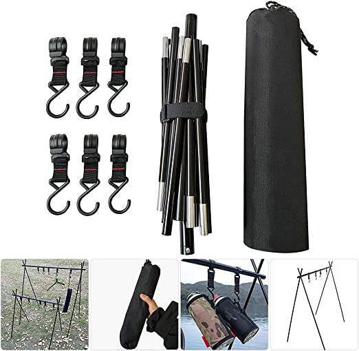 Outdoor Camping Foldable Hanging Rack Triangular Clothes Rack Stand Vookware Rack With 5 Movable Hooks &amp; Storage Pouch; Size M; Brand: Omuky