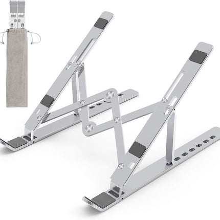 Laptop Stand - Foldable Aluminum Notebook Stand with Storage Bag - Compact and Handy - Height Adjustable Laptop Stand - Light in Weight - for MacBook Pro/Air, HP, Sony, Dell, all 10-15.6 inch laptops Tablet 