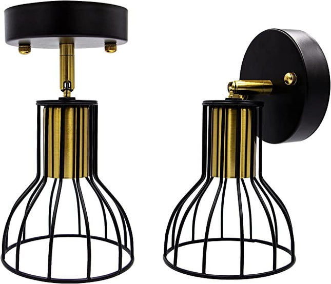 NA Vintage Industrial Wall Lamp Black, 2 Pcs Modern Industrial Metal Wall Lamp E27, Retro Adjustable Metal Cage Wall Lamp for Home, Bars, Restaurants, Clubs [Energy Class A++ ]