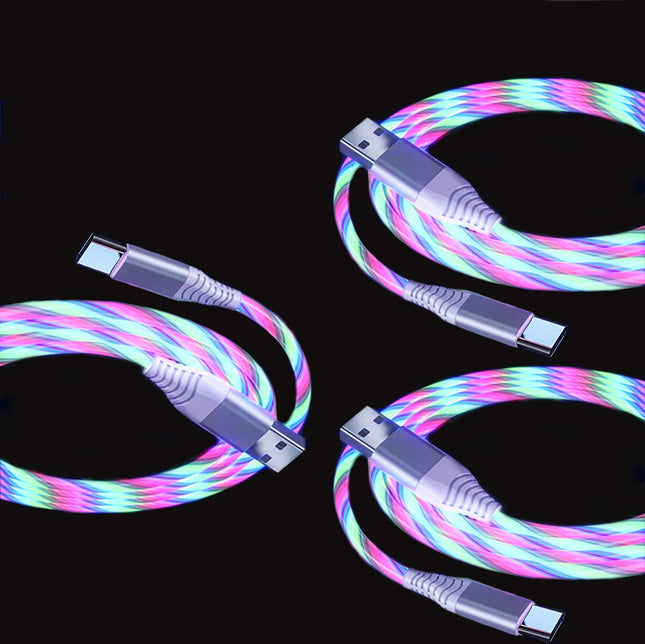 3 Packs 3A USB Type C Cable 3.3ft Visible LED Light Up Flowing Type C Cable USB C Charger Cable for Galaxy Note 20 Ultra / 10 Plus / Galaxy S20 / S9 Plus / LG V50 / One Plus / Android Phone