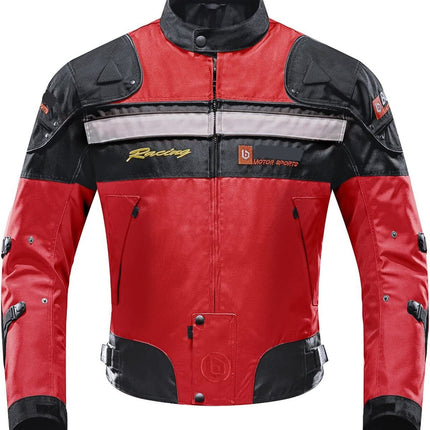 Motorradjacke | Winddicht | 5 Schutzausrüstungsrüstungen | Männer | Frauen | M | Rot