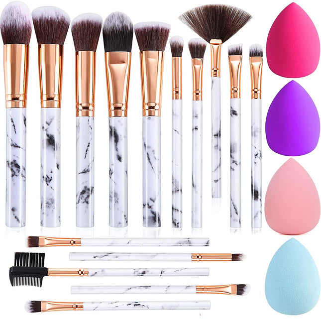 15 piece Make-up brush set marble look - make-up brush set high quality - synthetic - kabuki powder - blush - contour - foundation - concealer - eyeshadow - brush with make-up sponge and cleansing brush - egg 