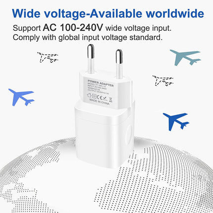 Europese reisstekkeradapter, 2-pack 2.1A dubbele USB-wandoplader EU-lichtnetadapter compatibel met iPhone 14/13/12/11 Pro Max/XS/XR/X/SE/8/7/6, Samsung S22 S21 S20 S9,