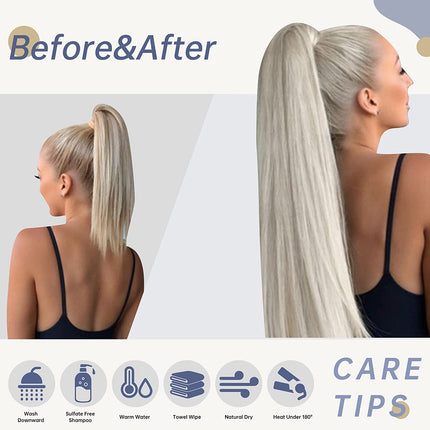 Extension Ponytail Hair Clip In Ponytail Human Hair Extensions 18" 80g Color 60 Platinum Blonde Remy Ponytail Hair Extensions Straight
